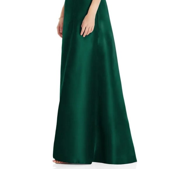 Alfred Sung Hunter Green Square Neck Satin A-Line Gown D826 - Picture 4 of 6